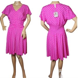 NWT Matilda Jane Pink Floral Smocked Ruched Dress Pockets Flutter Sleeves Sz M